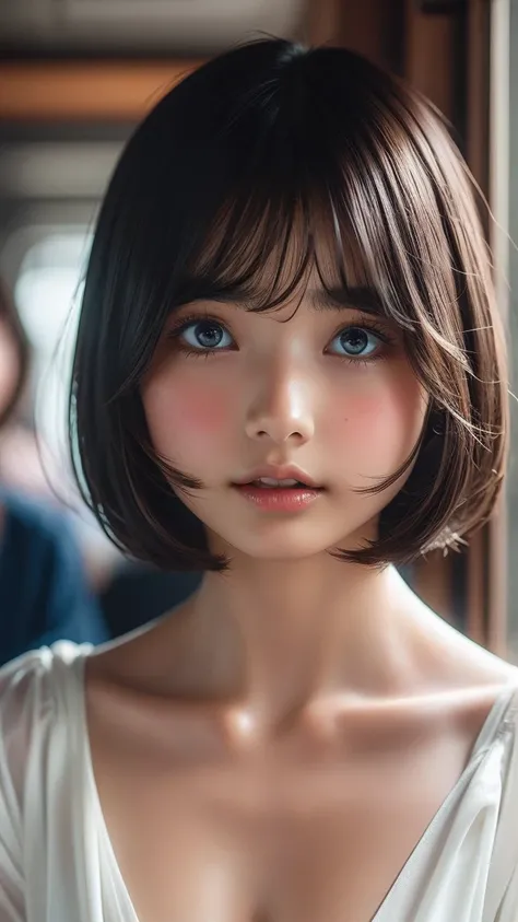 one   girl, Beautiful breasts、  whole body、 Brown Eyes  , (( Gal hairstyle、 bob cut from the front))、  girl, (  Eye and Face Details :1.0)