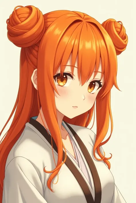 young woman,  orange hair, two buuns , anime style