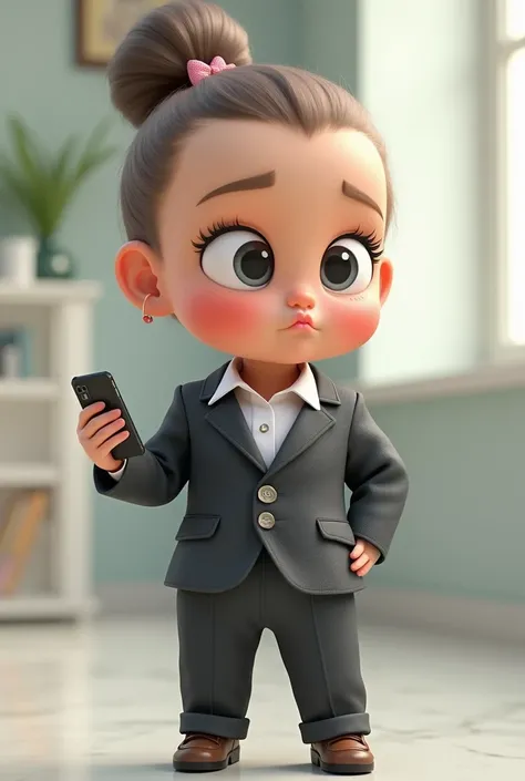 Create an image for the cover of my store The Boss Baby create a female image female baby give a more feminine touch with a phone in hand 
The same full-body image, a touch more of a baby