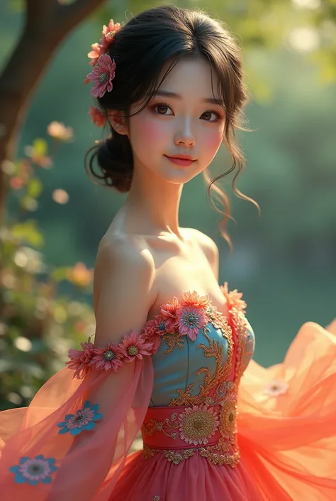 A 25 year asian girl in maal with colourfull dress more realestic