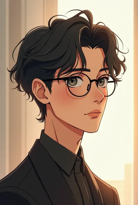 Aesthetic man with eye glasses and middle part hair animated