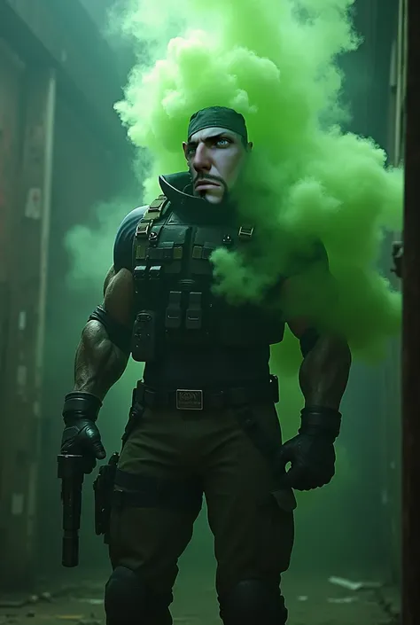 solid snake from metal gear solid, farting out green gas