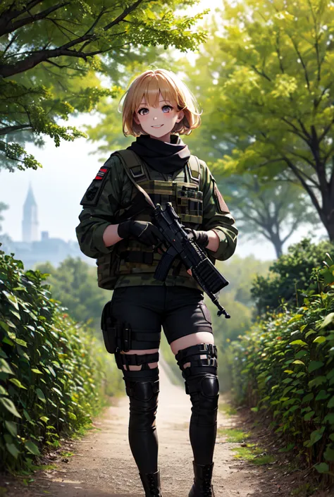 score_9, score 8_up, score 7_up, high quality, semi realistic, uhd, 1girl, beautiful, strawberry blonde hair, very short hair, d...