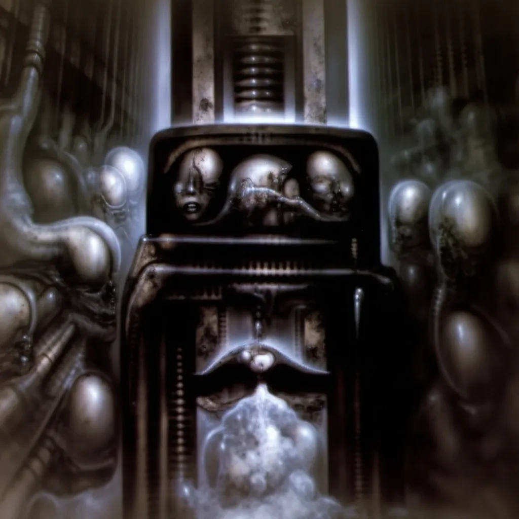 h. r. giger's g1g3r, , giger_style, the image is a detailed view of h.r. giger's \" for judith \" plate, featuring (  the image ...