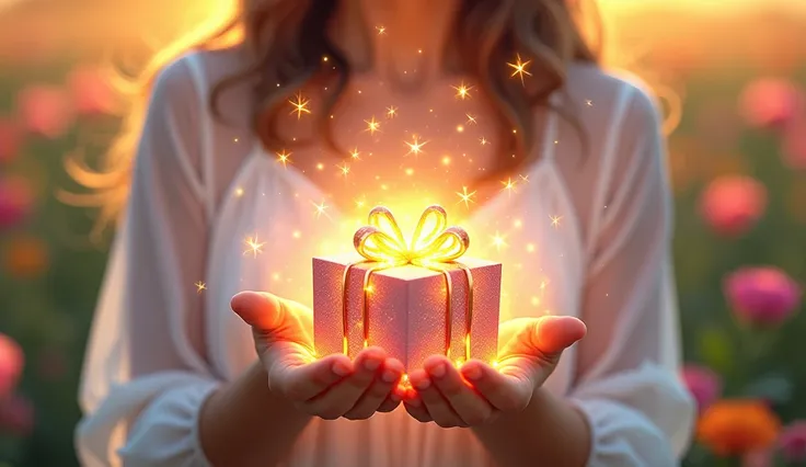 (( best quality)), ((masterpiece)), (  Details), (( best quality)), ((masterpiece)), (  Details), magically overflow with strong light from both hands、 there is a gift box in the middle of the hand 、A lot of stars come out of the box、Wrapped in lots of lig...