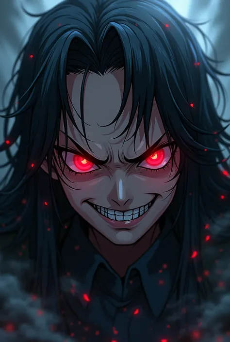 A character with void power ability make his face more blood thirst  in anime style