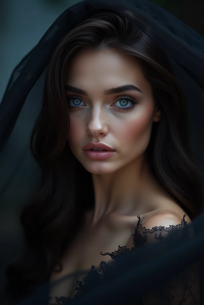 Logo for a perfume, sex and clothing website, dark brown hair, blue eyes

