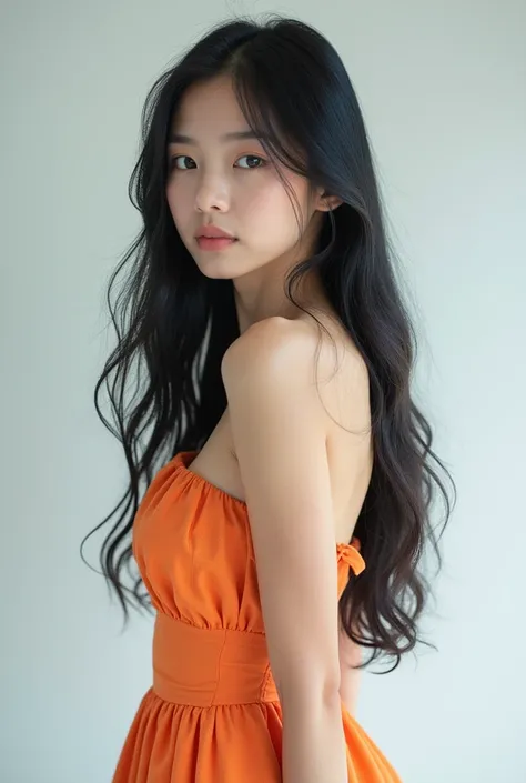 25 year old asian pretty lady with kpop dress and long black hair 