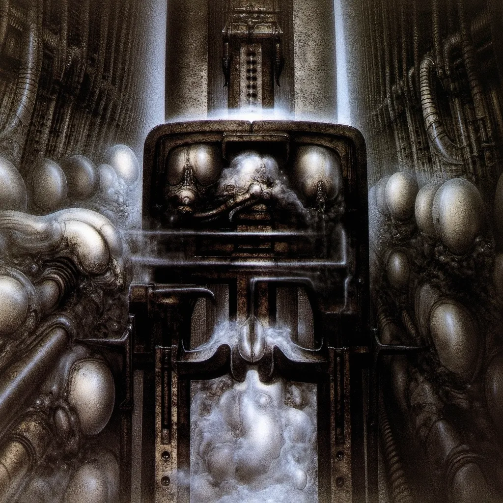 h. r. giger's g1g3r, , giger_style, the image is a detailed view of h.r. giger's \" for judith \" plate, featuring (  the image ...