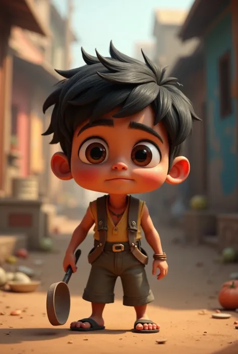 In cinematic 3D cartoon style” - Ravi is hardworking poor boy .“