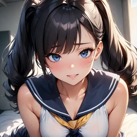 (Highest quality, 4K, masterpiece :1.3), Beautiful woman, 1 girl, (chest, Attractive body :1.2), ＪＫ:1.1, Black hair twin tails: 1.1, Sailor suit, Highly detailed face, Lip details, Beautiful Eyes, double eyelid、Sex