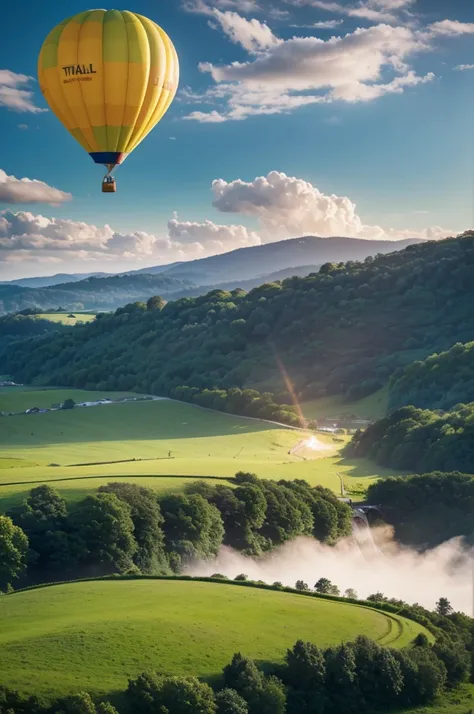 Original landscape，Sky and clouds， Tyndall Effect ，A country road，Colorful hot air balloon， Tyndall Effect ， Tyndall Effect ，High quality desktop wallpaper, Verdant forest, Detailed field properties,  beautiful English countryside , Stunning scenery,  Roll...