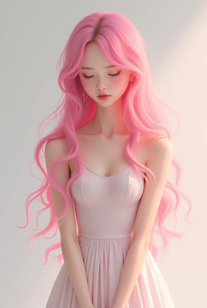   Female Slim Big  Pink Pink Long Hair Shy Asian Full Body