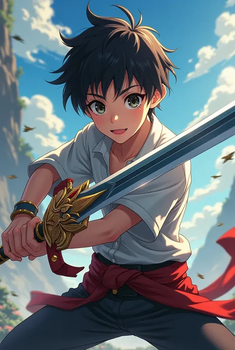 Handsome,cute, innocent boy with a great sword anime age 21