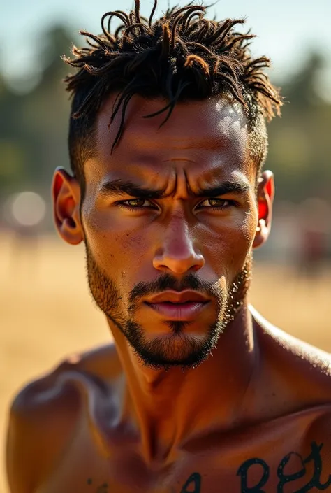 Neymar sweaty from working in the hot sun 