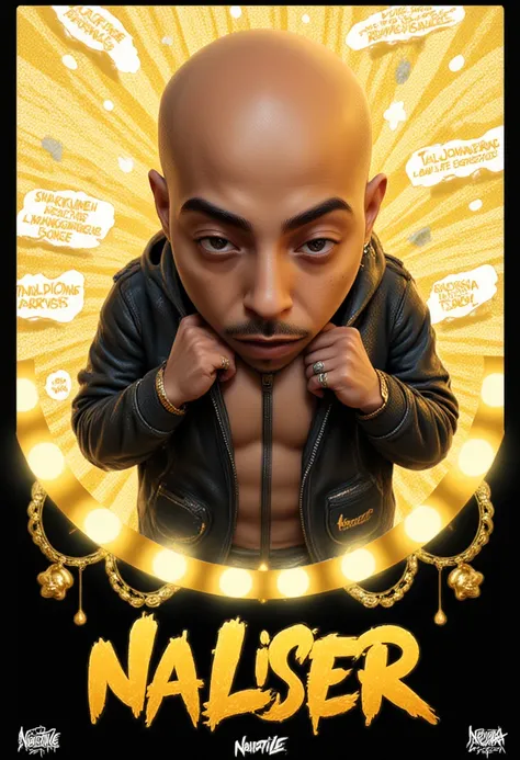 3D animated Character Nztykle . The man is Muscular Wearing Streetwear, the man has super close shaven skin Bald Head::5.1 , dreamscape portraiture, eye-catching detail, A 3D render of an anime-style bald-headed character with brown skin and glowing white ...