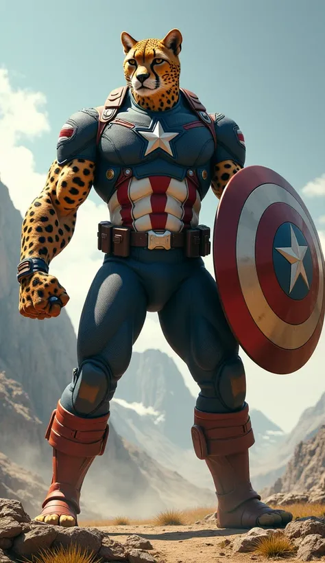 create fusion of cheetah and avengers captain america in giant size with high resolution 