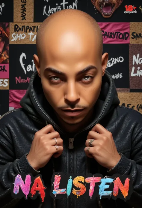 3D animated Character Nztykle . The man is Muscular Wearing Streetwear, the man has super close shaven skin Bald Head::5.1 , dreamscape portraiture, eye-catching detail, A 3D render of an anime-style bald-headed character with brown skin and glowing white ...