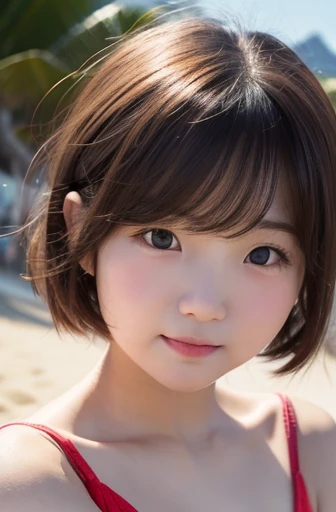      red cheeks     、shy、 The light goes out 、     sandy beach、   Baby bottles are available、cute、     short hair 、20 years old、Round face、smile、   her breasts are big   、          beautiful eyes  、Angry face、Touching hair with hands、     serious face afte...