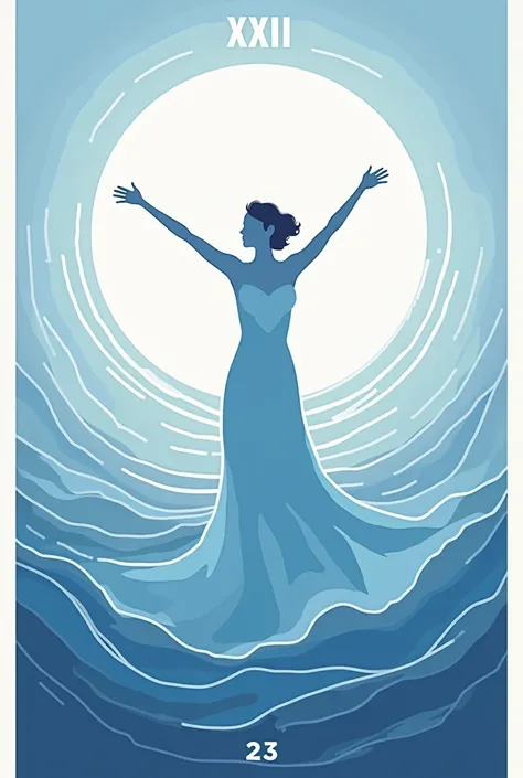 Design a minimalist tarot card for Day 23 featuring the Roman numeral XXIII in a clean, elegant serif font at the top. The main illustration should show an abstract figure joyfully embracing the present moment, surrounded by soft, circular lines that repre...