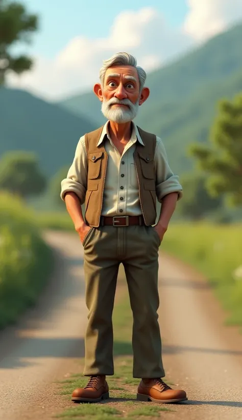 Close up a old man standing in the lane  3d animation, wear attractive clothes pants shirts,good figure,