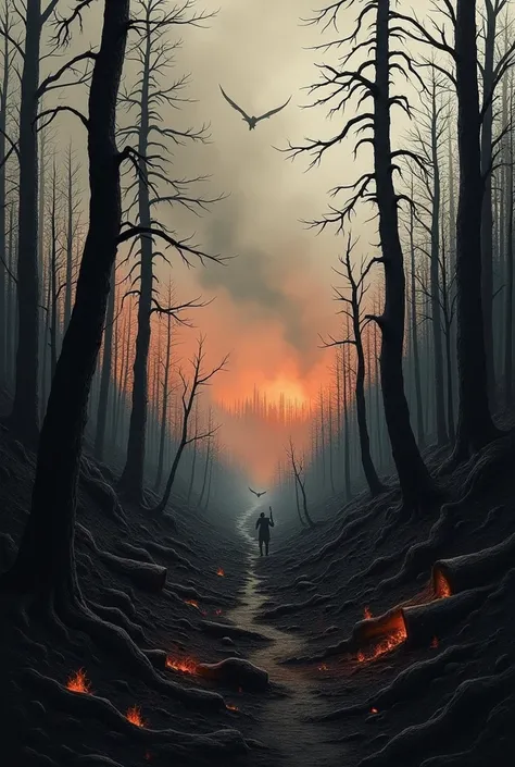 Drawing of forest destroyed by fire
