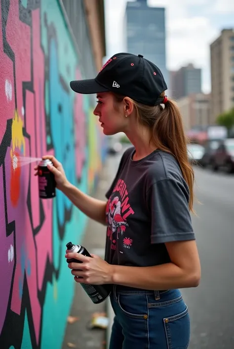 Woman is making grafitti