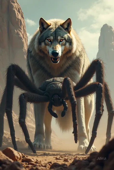 wolf and tarantula facing each other 