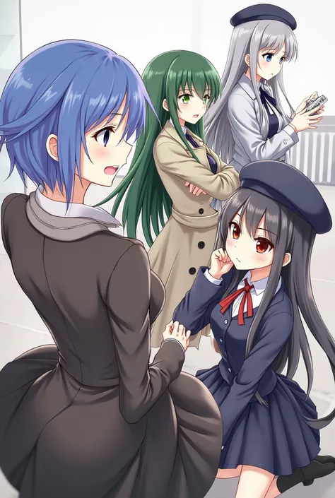 - Style: anime/Sleeve
- :  4 women
- Woman with 1 : short blue hair,  rockstar characters
- Women 2 :  long green hair,  wearing a trench coat
- 3 :  grey-haired woman with beret
- Woman 4:  long black hair Gothic 