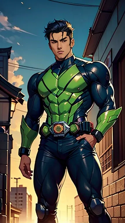 Backstreets,    Japanese , Beautiful Young Handsome Man with a Cool Handsome Face  ,  Glowing Kamen Rider Suit  , 18 years old,   Toned and Muscular  , Tall, 