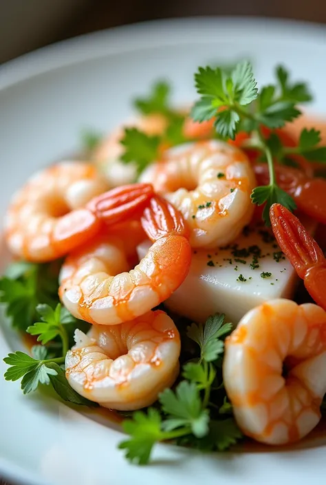 We photograph a real seafood salad with a professional camera