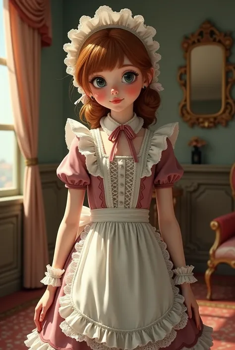 A girl, with a maid dress