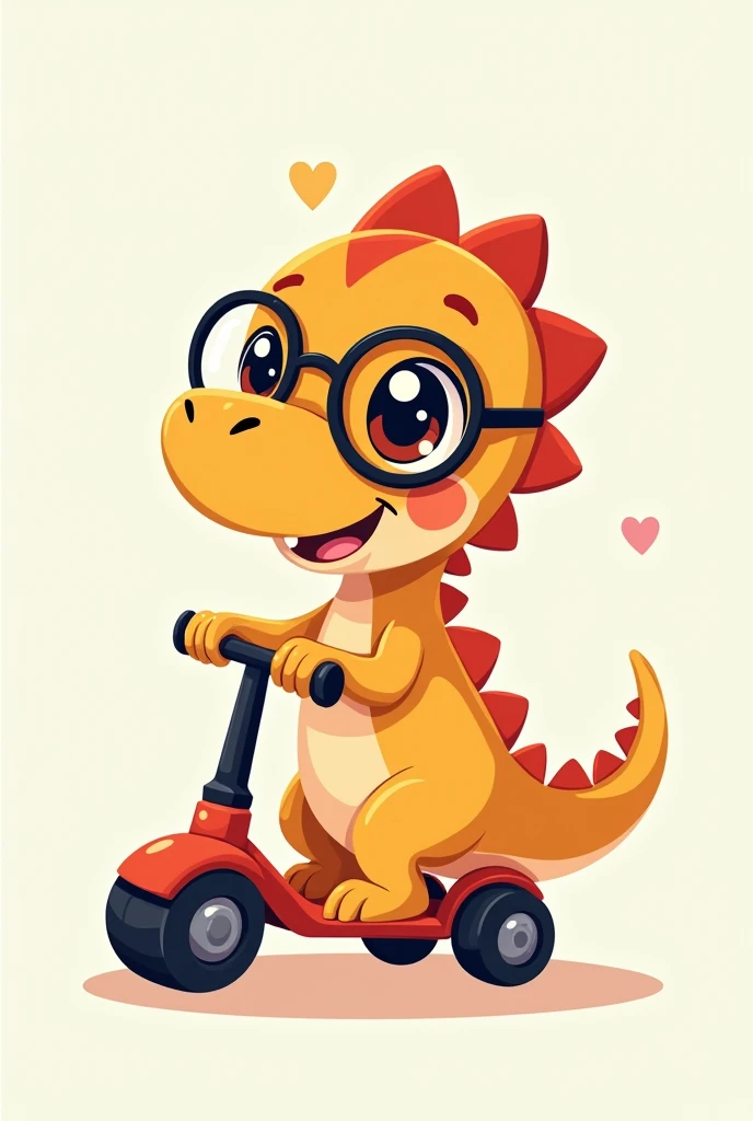 baby t rex, cute, animation, for logo clothing, ilustrator, very very cute with eye glases, and scoter