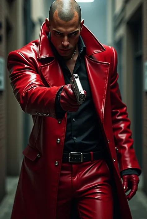  Akada Akuto wearing a red leather jacket and red leather pants and leather gloves(main character)teeth『Dont move 、俺teeth今からお前を誘拐する。 if you dont do what I say ( sound of a handgun 「katya」)Get in the car 。』