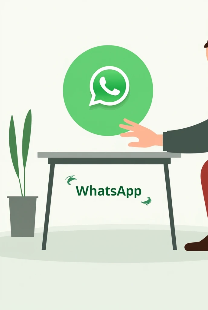 sitting on a table and in a background there is a logo of WhatsApp and below the table return a WhatsApp