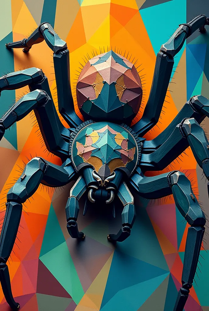 Generate a colourful tarantula picture in cubism art style