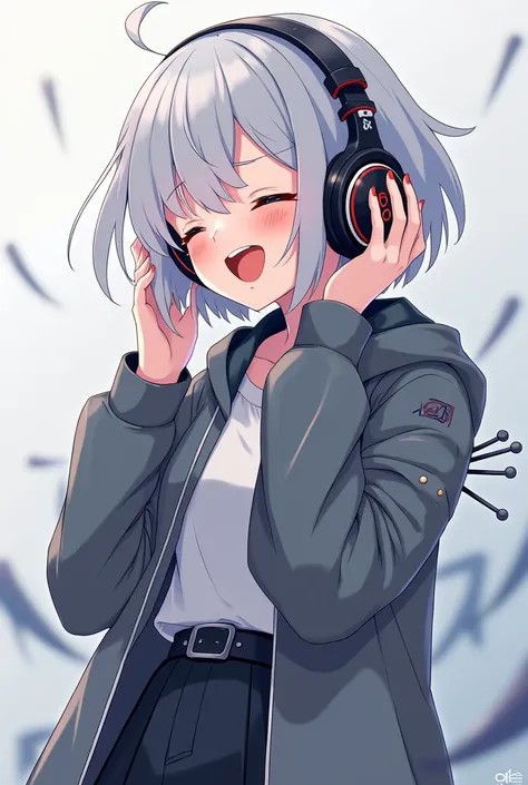 Boyish Womens Headphones, Anime Style, Cool Theme Color: Gray, Clothes with Dowels, Laughing, Cool, Short Hair