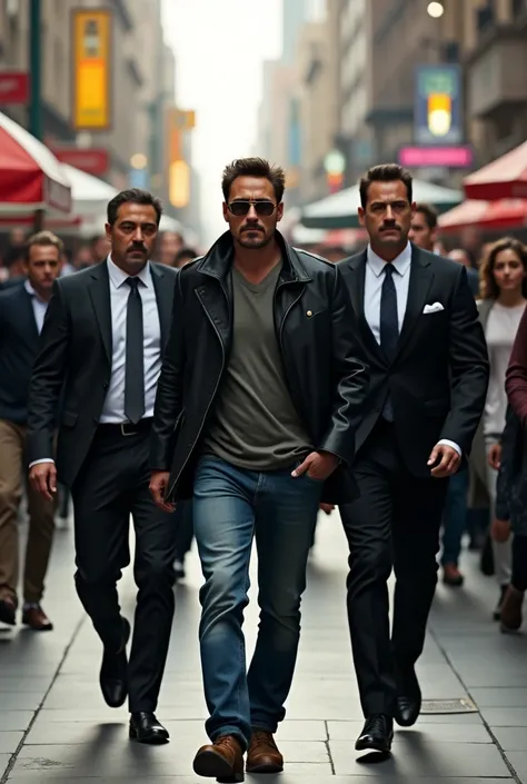 RDJ walking With Armed Bodyguards In Public Place