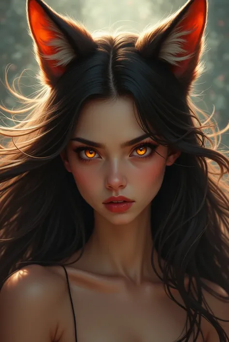 Angry but very beautiful brunette asian fox girl 