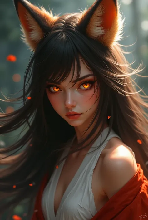 Angry but very beautiful brunette asian fox girl 