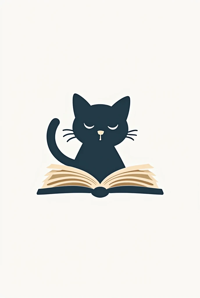  a professional and minimalistic logo for a library shop named Readkitty, centered around the theme of cats enjoying reading. The logo should prominently feature a sleek and modern silhouette of a cat, either sitting or lounging on an open book, with clean...