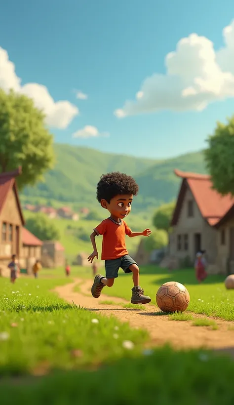  Scene 1 :3d
(The village scene, Ali is playing football in the fields, he has no good shoes, just an old football.)