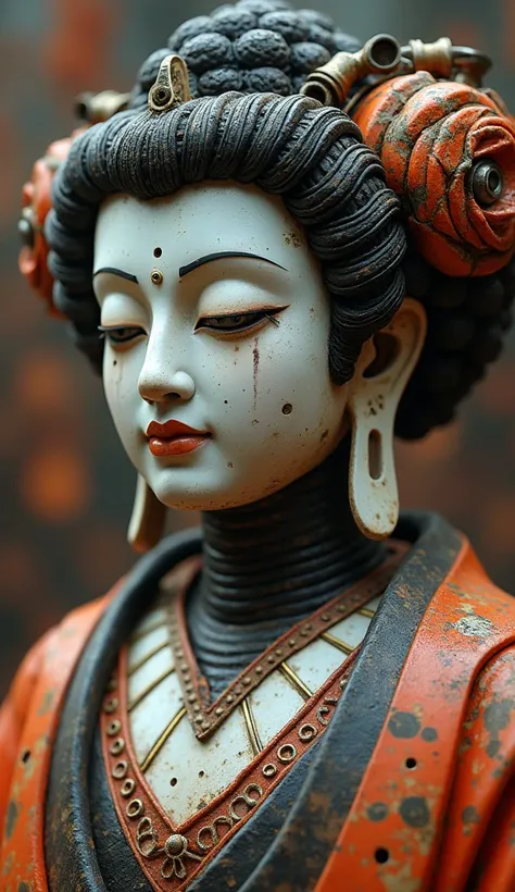  Super Huge Mechanical Buddha Statue ， Adorable Crowd ， Steampunk Style， Ultra-Fine，8k，Masterpieces， Precise Mechanical Depiction ，oc renderer，Realistic Geisha 、 decayed 、Glowing Eyes、 Hair Growing from Wires 、 Beautiful Poses by Putting Their Faces on The...