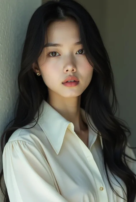 there is a woman with a white shirt posing for a picture, a picture inspired by Ni Yuanlu, tumblr, shin hanga, leaked photo, cindy avelino, 18 years old, 2 , with black hair, with long hair, mai anh tran, leaked image, nivanh chanthara, with short hair, yu...