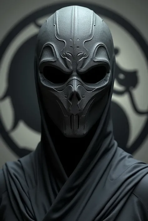  Full-length Make Me Smoke grey mask from Mortal Kombat;dress style with Scorpio  &# 39th appearance Noob Sybot  &#39,  background grey Mortal Combat logo  