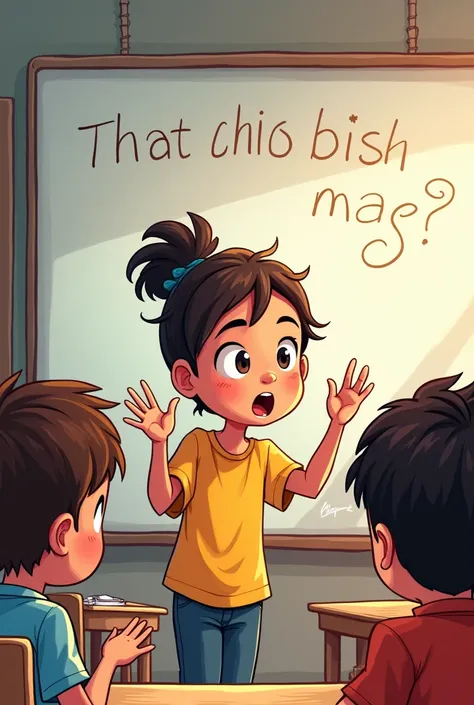 Comic where a girl is explaining something to her classmates
