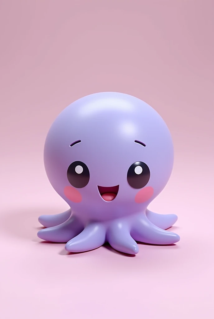 Minimalist animation design. 3D Disney Kawaii style. Soft pastel colors. An octopus with 8 tentacles in total but 2 of the tentacles are retracted. Very cute, purple, very big eyes and big smile.