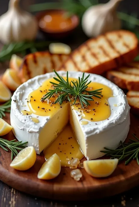  Roasted brie with well-roasted garlic and herbs a touch of honey, and grilled toasts  