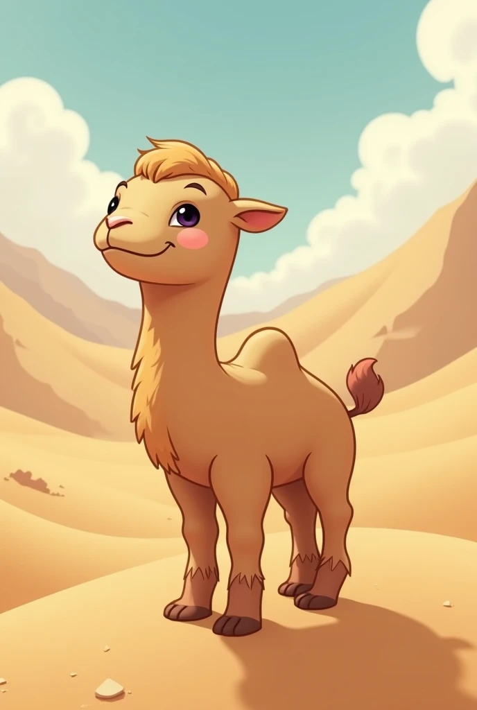  Gay Camel from Las Dunas Lgtbq+ With a humanoid anime-like face 