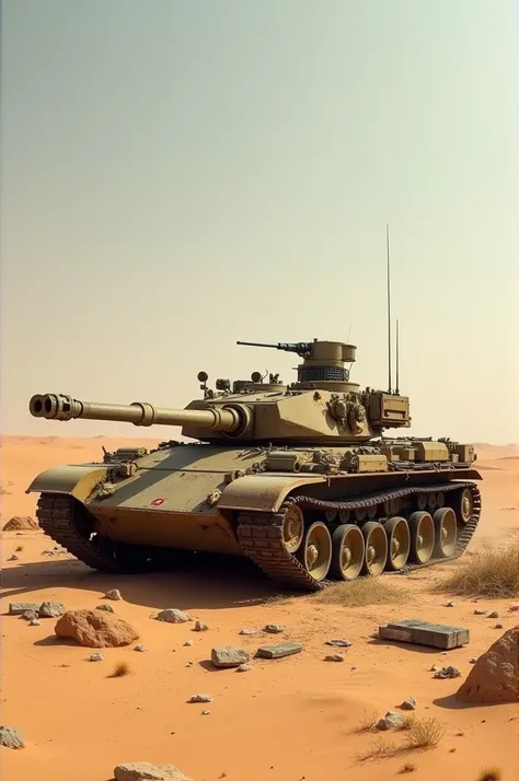 A Pakistani tank is lying broken in a barren condition in the desert.